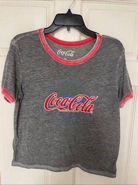 Coca Cola juniors Gray & Red Logo Ringer Tee